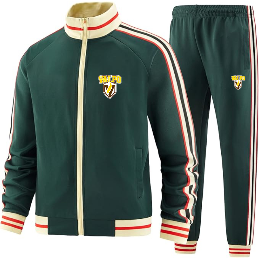 Men's Valparaiso Crusaders Tracksuit with Bold Striped Accents and Zippered Front