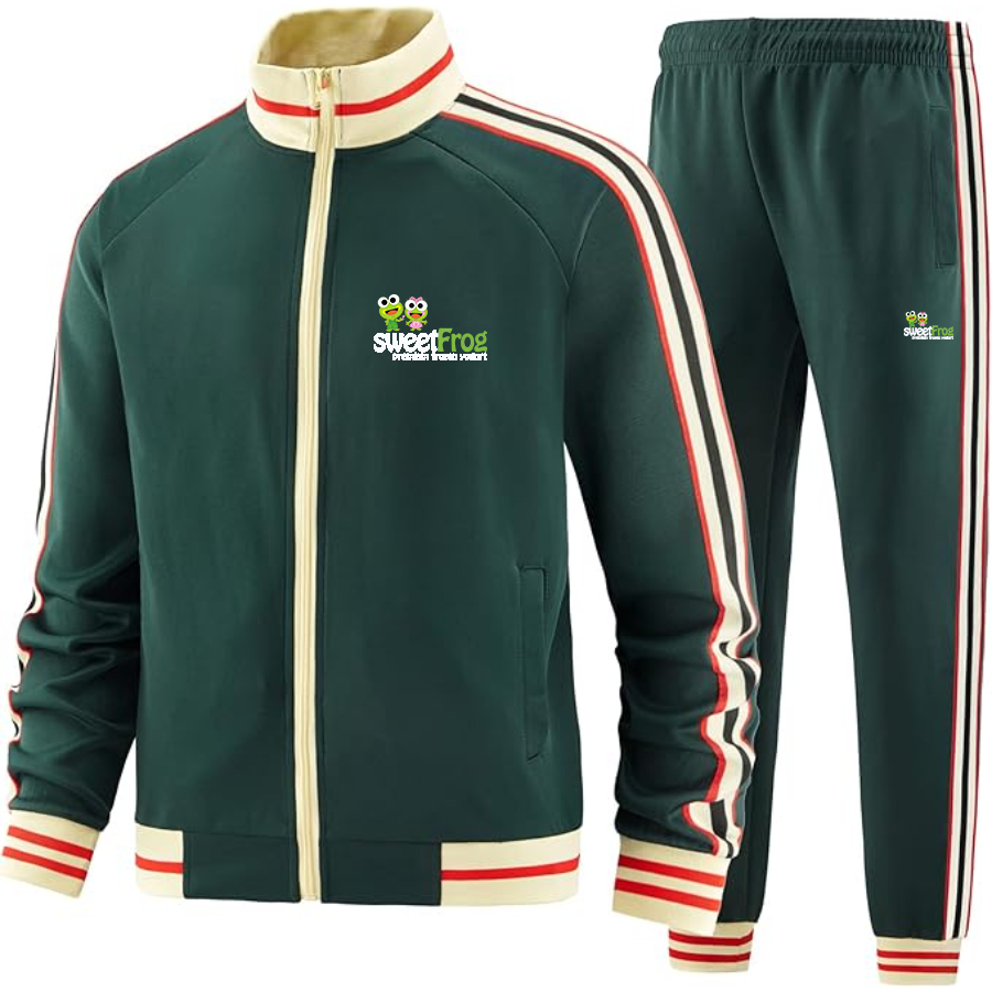 Men's Sweet Frog Frozen Tracksuit with Bold Striped Accents and Zippered Front