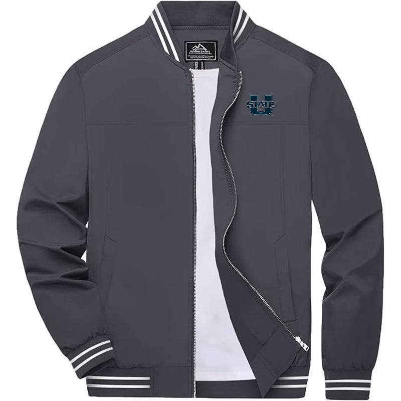 Men's Utah State Aggies Zip-Up Bomber Jacket Ribbed Collar and Cuffs Outerwear