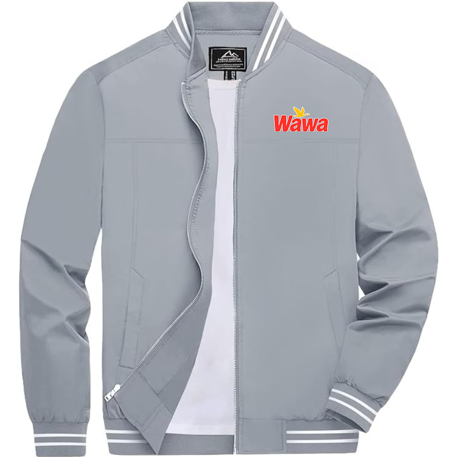 Men's Wawa Gas Station Lightweight Zip-Up Bomber Jacket Ribbed Collar and Cuffs Outerwear