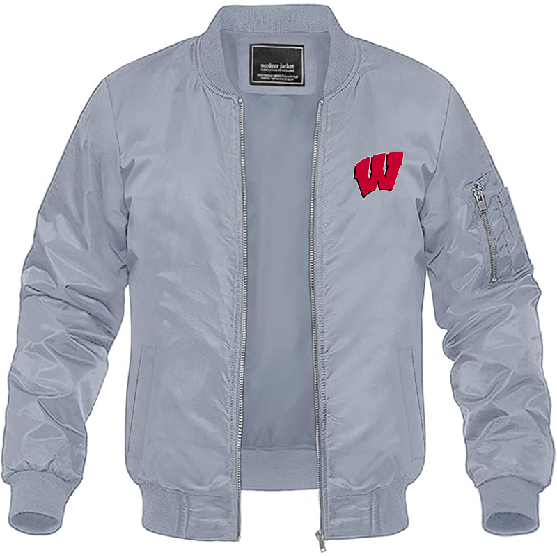 Men's Wisconsin Badgers Lightweight Bomber Jacket Windbreaker Softshell Varsity Jacket Coat