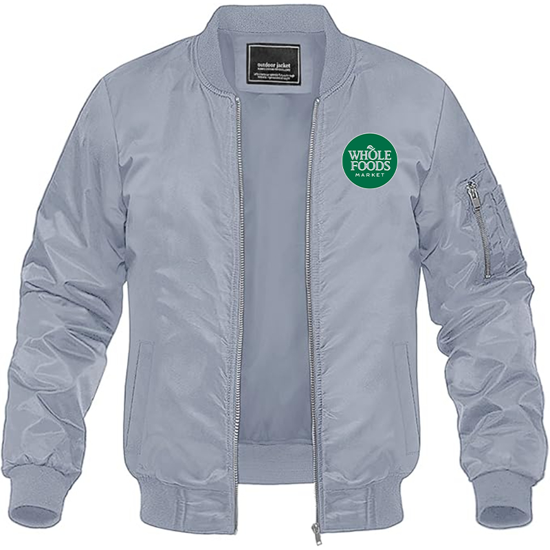 Men's Whole Foods Market Lightweight Bomber Jacket Windbreaker Softshell Varsity Jacket Coat