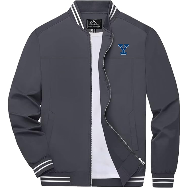 Men's  Yale Bulldogs Zip-Up Bomber Jacket  Ribbed Collar and Cuffs Outerwear