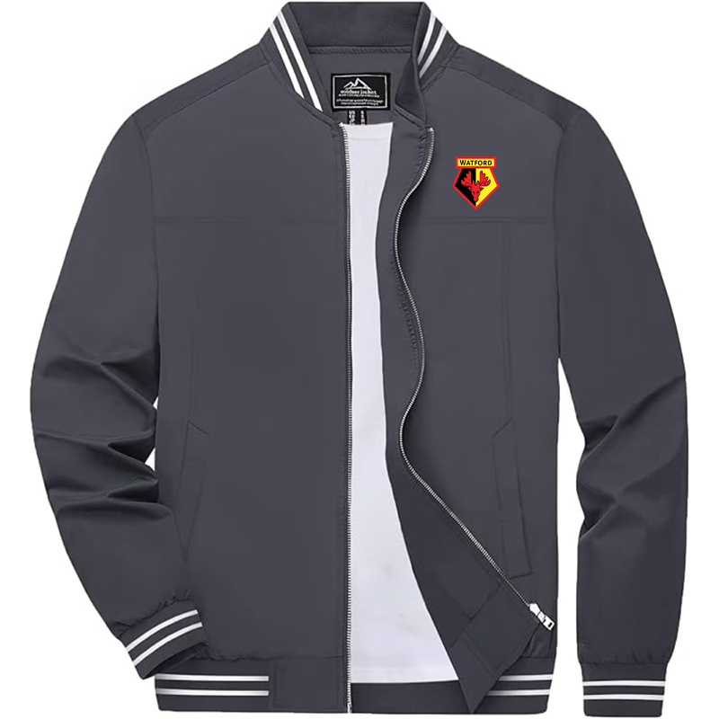Men's Watford Soccer Lightweight Zip-Up Bomber Jacket  Ribbed Collar and Cuffs Outerwear