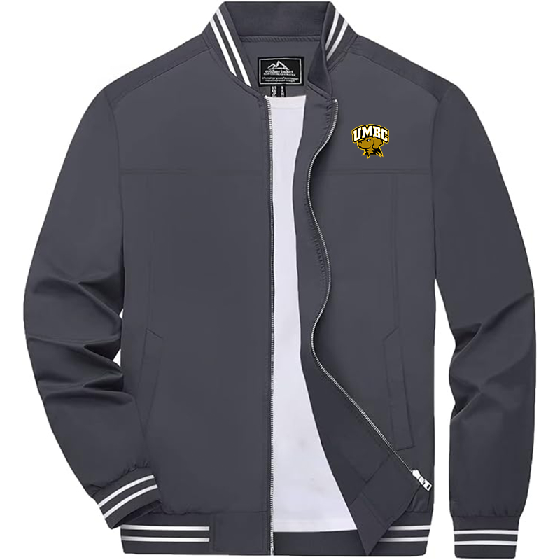 Men's  UMBC Retrievers Zip-Up Bomber Jacket Ribbed Collar and Cuffs Outerwear