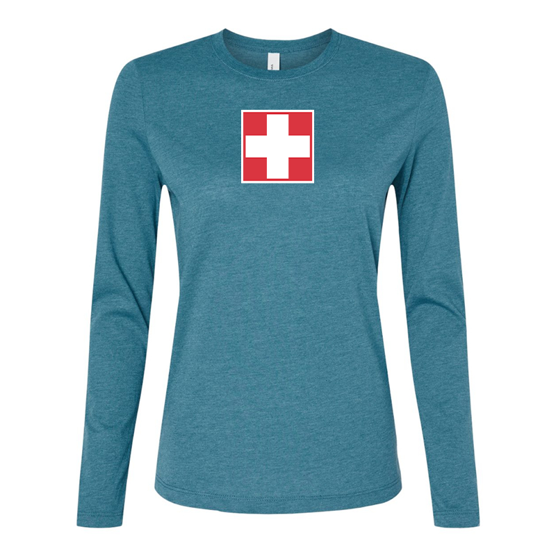 BELLA CANVAS Women’s Switzerland National Football Soccer Team Jersey Long Sleeve Tee