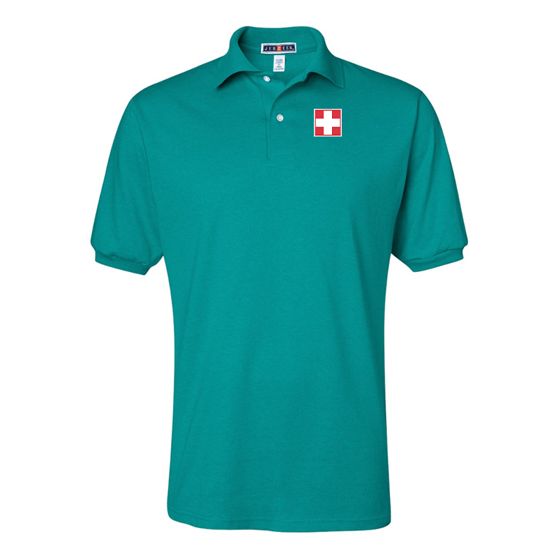 Men's  Switzerland National Football Soccer Team JERZEES  SpotShield polo