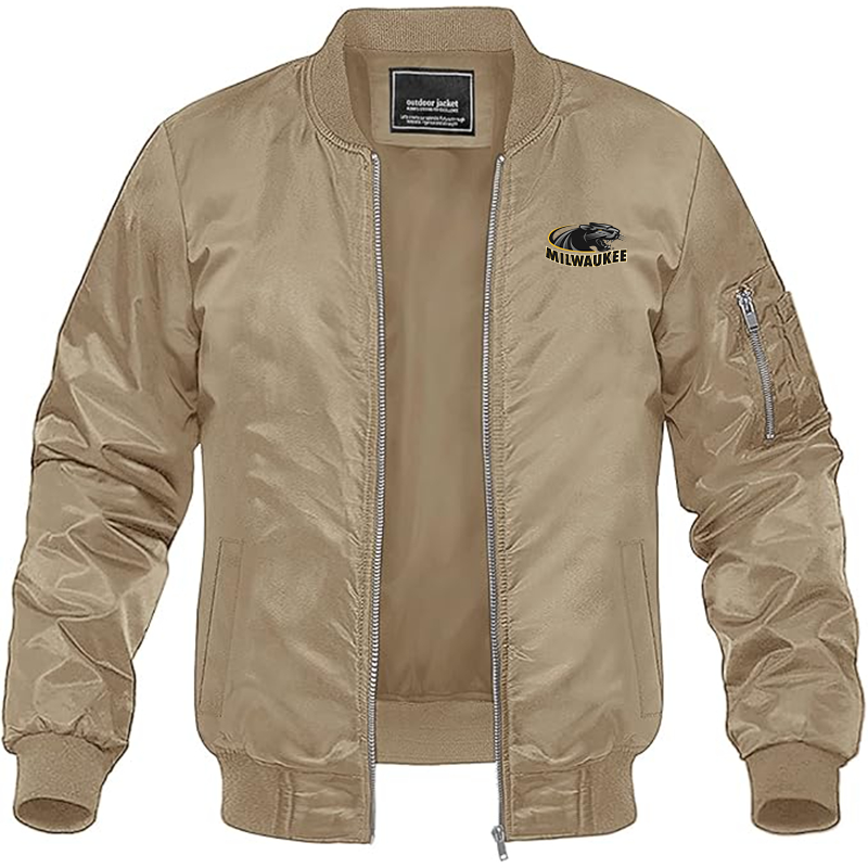 Men's Wisconsin Milwaukee Panthers Lightweight Bomber Jacket Windbreaker Softshell Varsity Jacket Coat