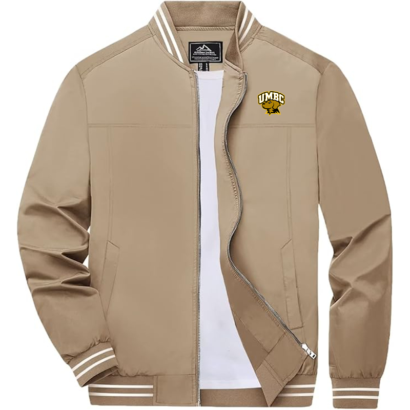 Men's  UMBC Retrievers Zip-Up Bomber Jacket Ribbed Collar and Cuffs Outerwear