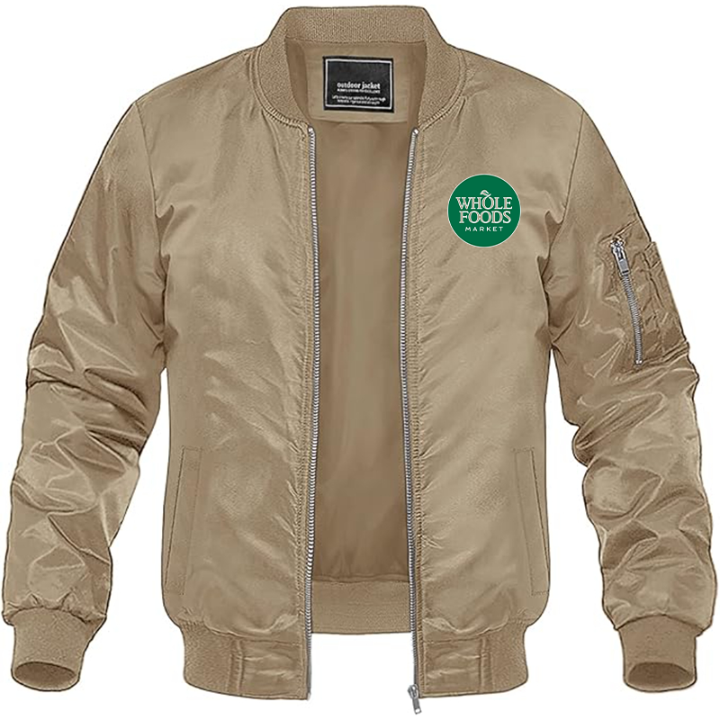 Men's Whole Foods Market Lightweight Bomber Jacket Windbreaker Softshell Varsity Jacket Coat