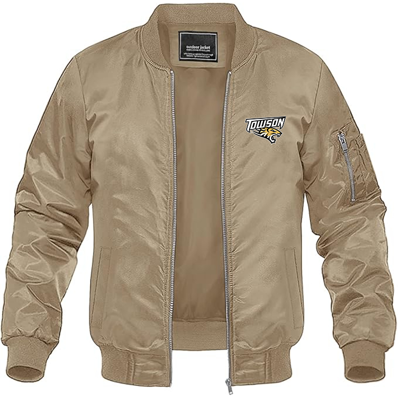 Men's Towson Tigers Lightweight Bomber Jacket Windbreaker Softshell Varsity Jacket Coat