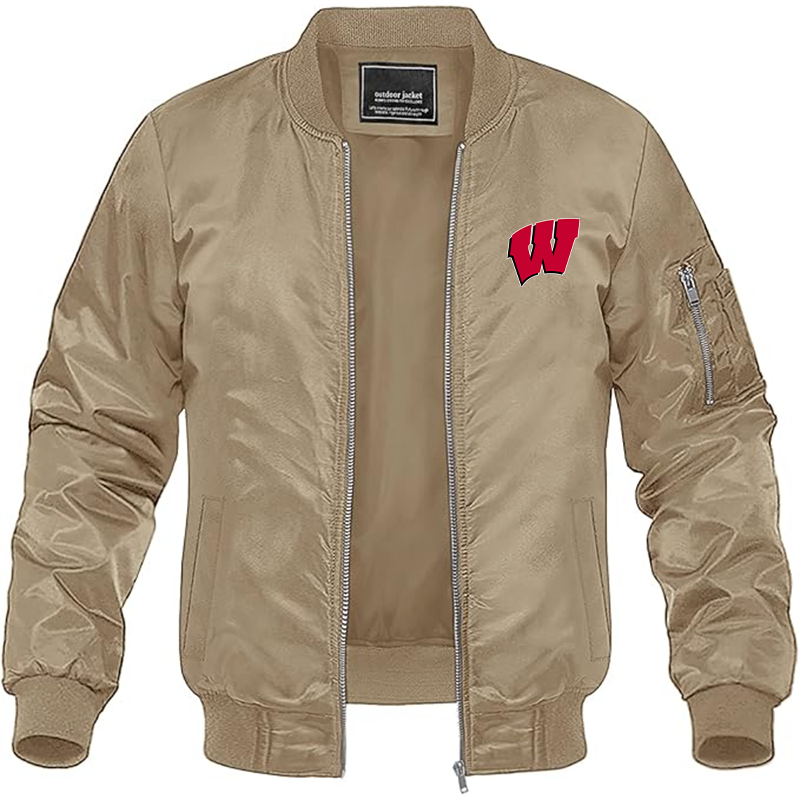 Men's Wisconsin Badgers Lightweight Bomber Jacket Windbreaker Softshell Varsity Jacket Coat