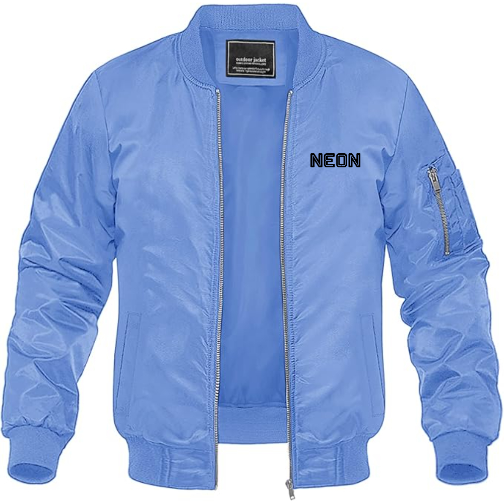 Men's  Neon Logo Lightweight Bomber Jacket Windbreaker Softshell Varsity Jacket Coat