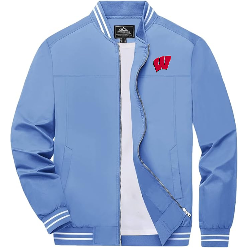 Men's Wisconsin Badgers Zip-Up Bomber Jacket Ribbed Collar and Cuffs Outerwear