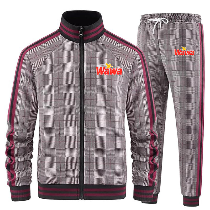 Men's Wawa Gas Station Full-zip Long Sleeve Plaid Track Jackets and Pants 2 Piece