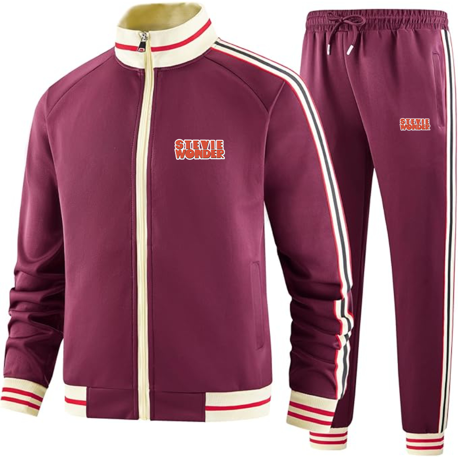 Men's Stevie-Wonder Tracksuit with Bold Striped Accents and Zippered Front