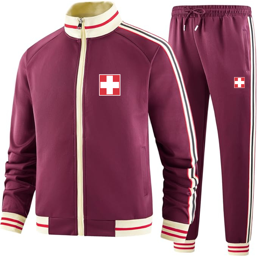 Men's  Switzerland National Football Soccer Team  Tracksuit with Bold Striped Accents and Zippered Front