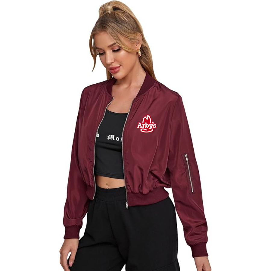 Women's Arbys Lightweight Bomber Biker Jacket Zip up Windbreaker Crop Bomber Jacket Coat