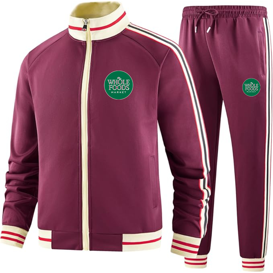 Men's Whole Foods Market  Tracksuit with Bold Striped Accents and Zippered Front