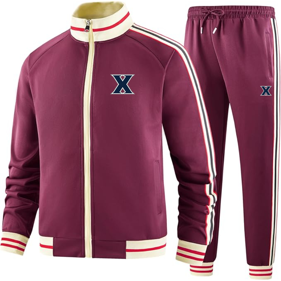 Men's Xavier Musketeers Tracksuit with Bold Striped Accents and Zippered Front