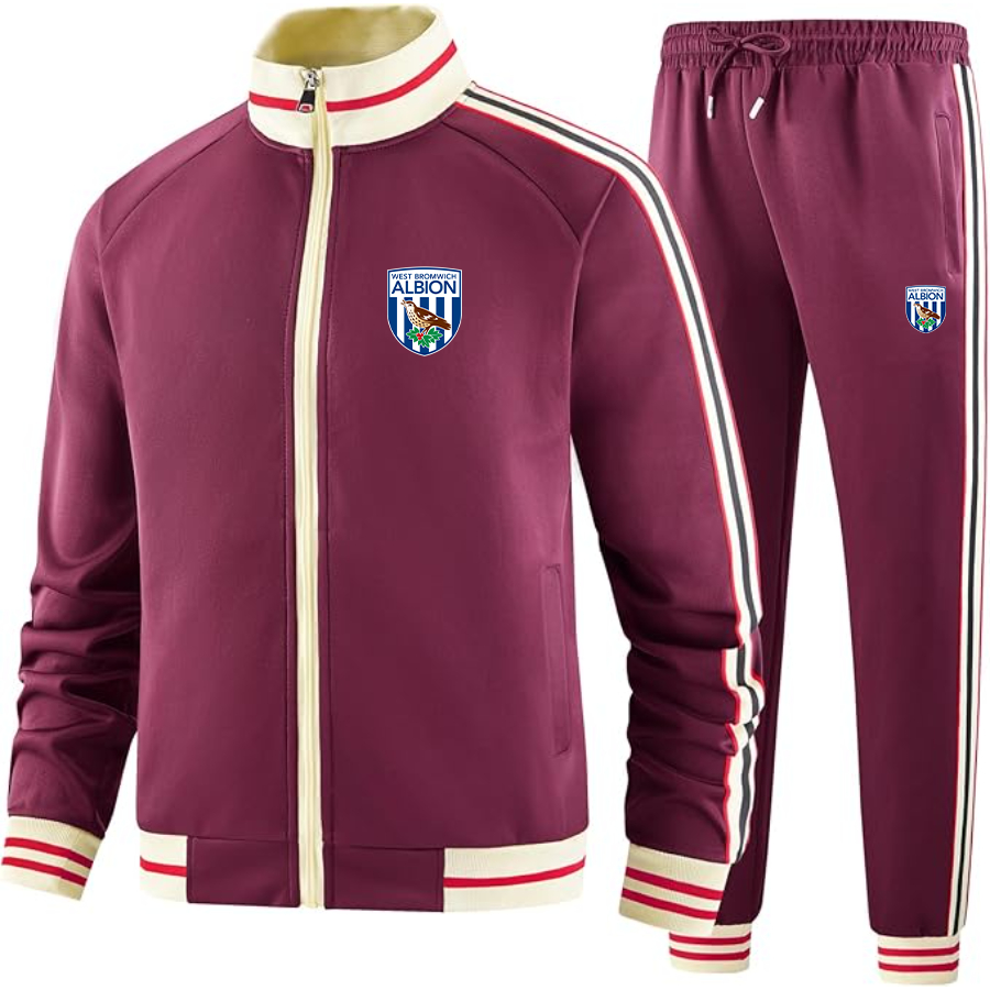 Men's  West Bromwich Albion Soccer Tracksuit with Bold Striped Accents and Zippered Front