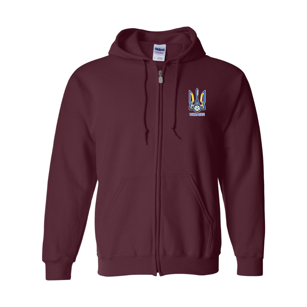 Men's Ukraine National Football Soccer Team Gildan  Heavy Blend Full Zip Hooded Sweatshirt