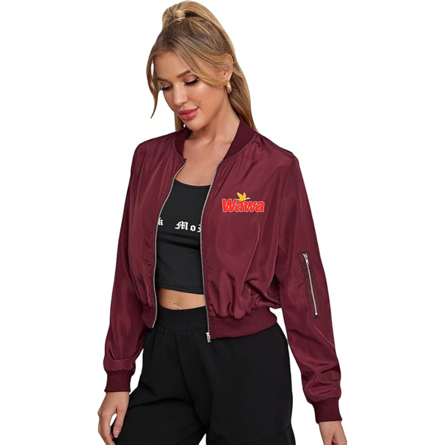 Women's  Wawa Gas Station  Lightweight Bomber Biker Jacket Zip up Windbreaker Crop Bomber Jacket Coat