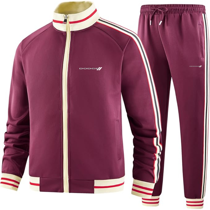 Men's Dodge Car  Tracksuit with Bold Striped Accents and Zippered Front