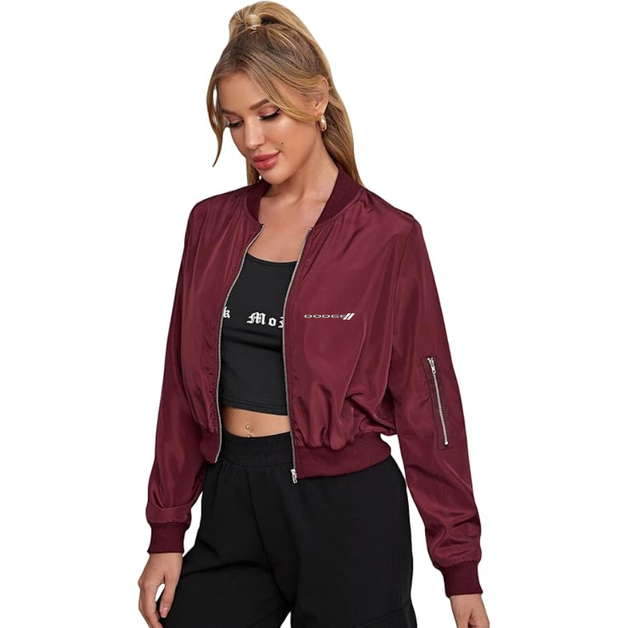 Women's Dodge Car  Lightweight Bomber Biker Jacket Zip up Windbreaker Crop Bomber Jacket Coat