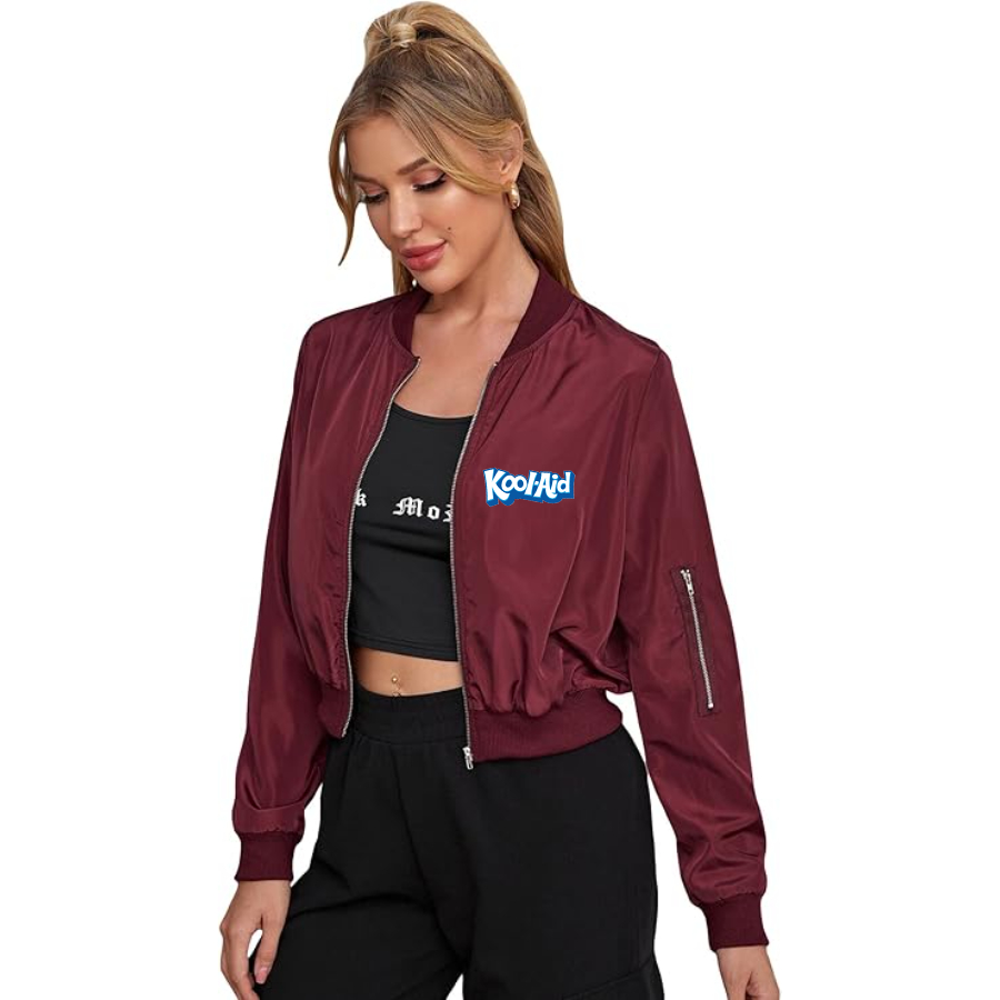 Women's kool-Aid  Lightweight Bomber Biker Jacket Zip up Windbreaker Crop Bomber Jacket Coat