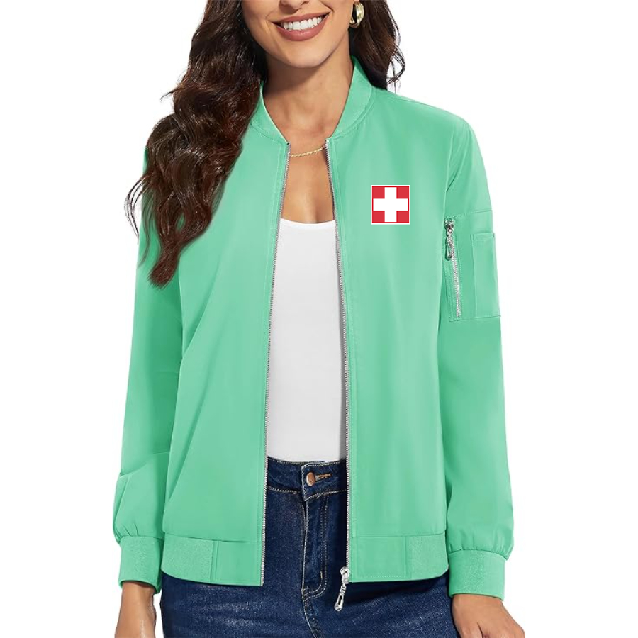Women's Switzerland National Football Soccer Team   Premium Bomber Jacket Outerwear