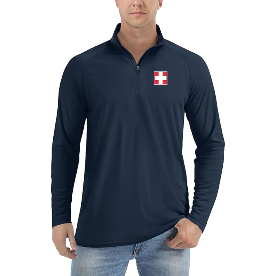 Men's  Switzerland National Football Soccer Team Lightweight Quarter-Zip Athletic Shirt Long Sleeve Western Carolina Catamounts