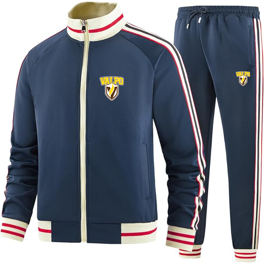 Men's Valparaiso Crusaders Tracksuit with Bold Striped Accents and Zippered Front