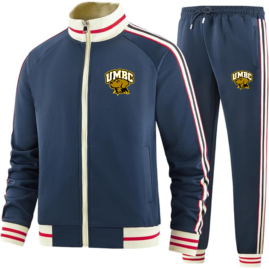 Men's UMBC Retrievers Tracksuit with Bold Striped Accents and Zippered Front