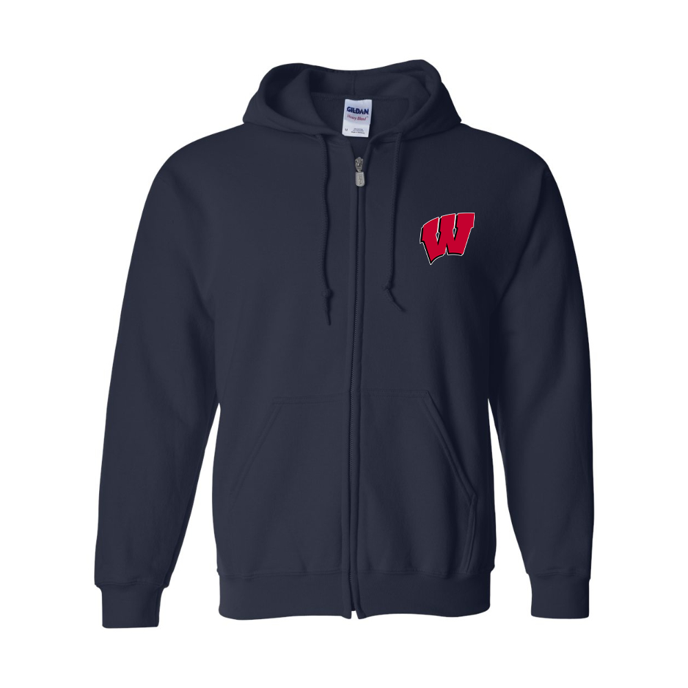 Men's Wisconsin Badgers Gildan  Heavy Blend Full Zip Hooded Sweatshirt