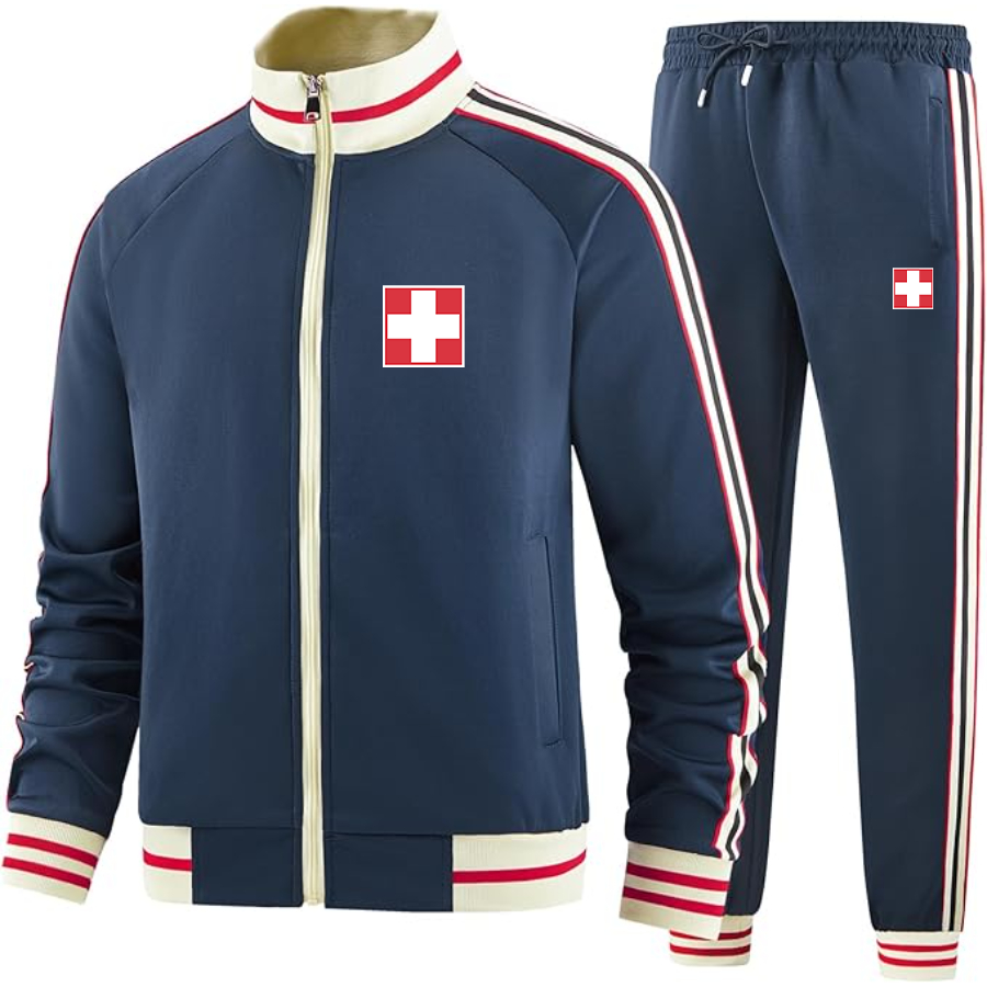 Men's  Switzerland National Football Soccer Team  Tracksuit with Bold Striped Accents and Zippered Front