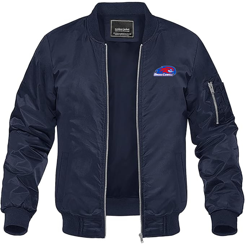 Men's UMass Lowell River Hawks Lightweight Bomber Jacket Windbreaker Softshell Varsity Jacket Coat
