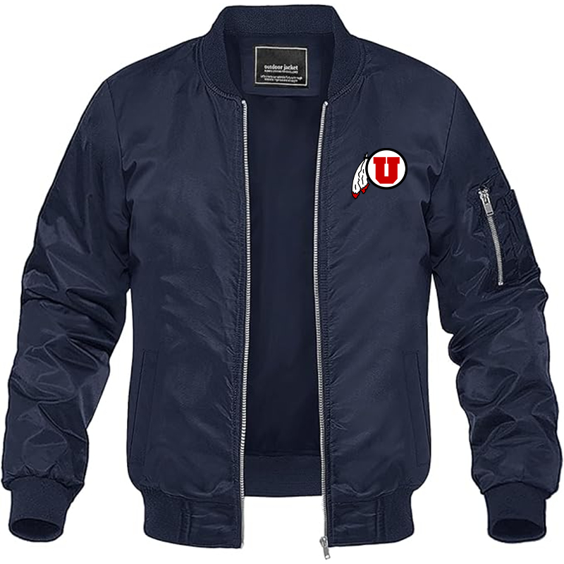 Men's  Utah Utes Lightweight Bomber Jacket Windbreaker Softshell Varsity Jacket Coat