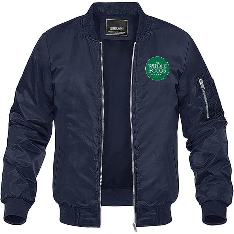 Men's Whole Foods Market Lightweight Bomber Jacket Windbreaker Softshell Varsity Jacket Coat