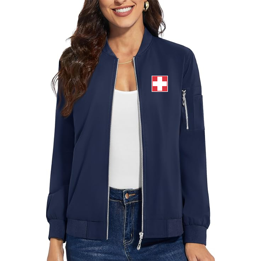 Women's Switzerland National Football Soccer Team   Premium Bomber Jacket Outerwear