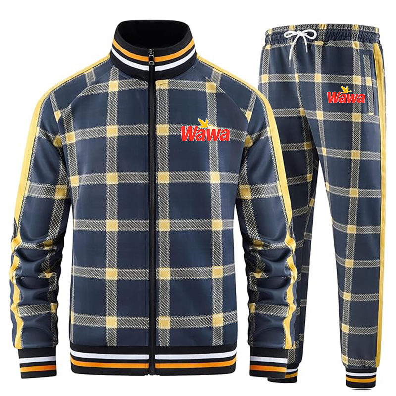 Men's Wawa Gas Station Full-zip Long Sleeve Plaid Track Jackets and Pants 2 Piece