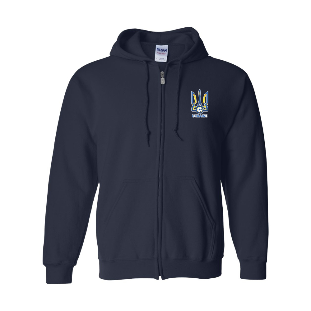 Men's Ukraine National Football Soccer Team Gildan  Heavy Blend Full Zip Hooded Sweatshirt
