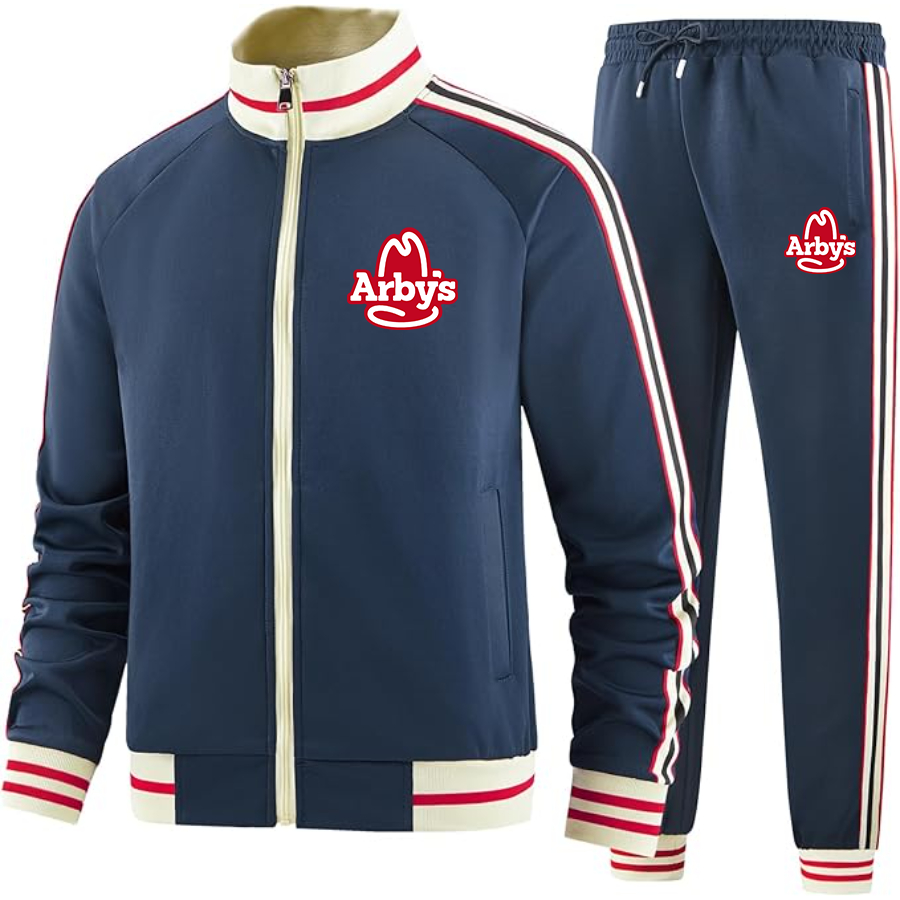 Men's Arbys Tracksuit with Bold Striped Accents and Zippered Front