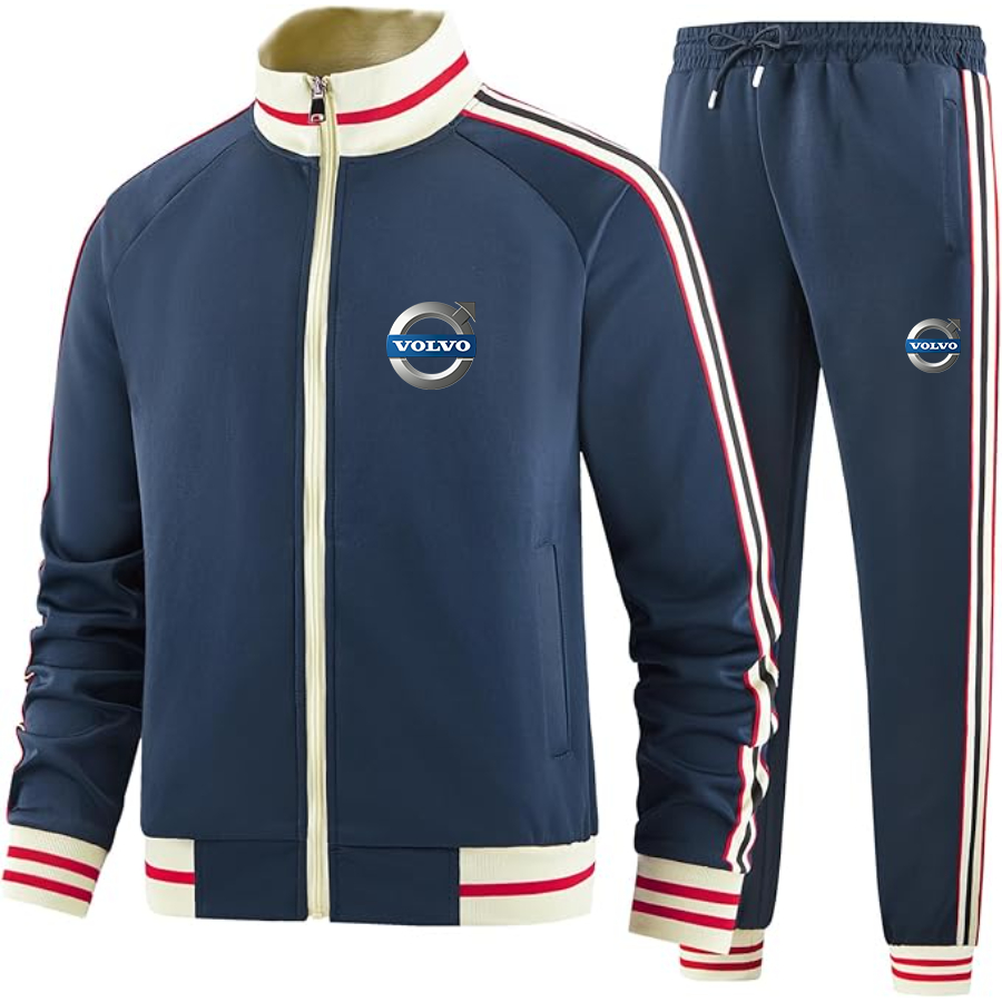 Men's Volvo Car  Tracksuit with Bold Striped Accents and Zippered Front