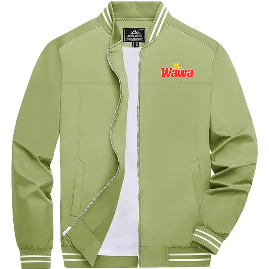Men's Wawa Gas Station Lightweight Zip-Up Bomber Jacket Ribbed Collar and Cuffs Outerwear