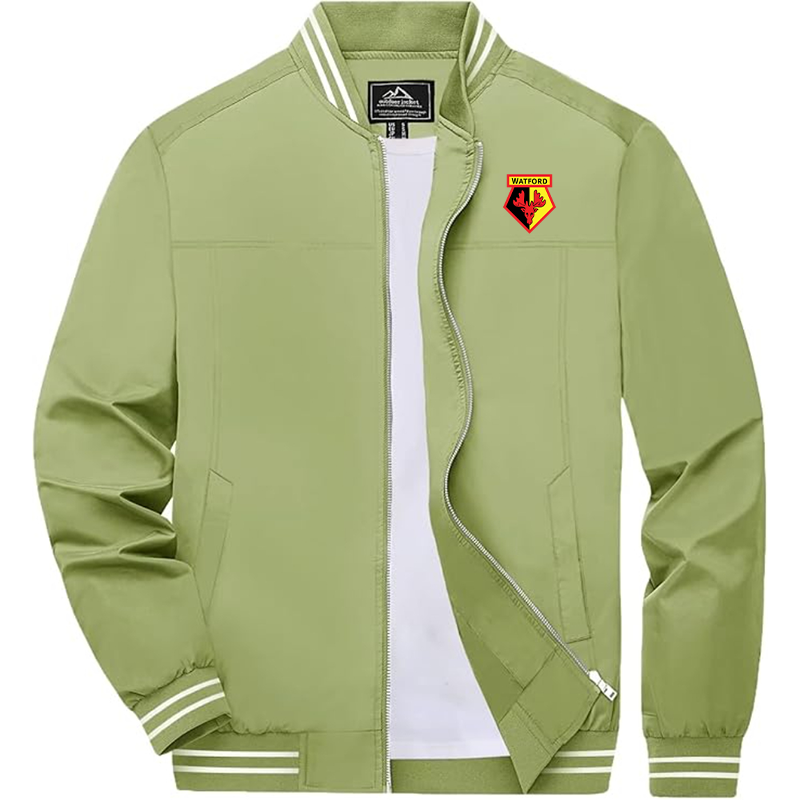 Men's Watford Soccer Lightweight Zip-Up Bomber Jacket  Ribbed Collar and Cuffs Outerwear