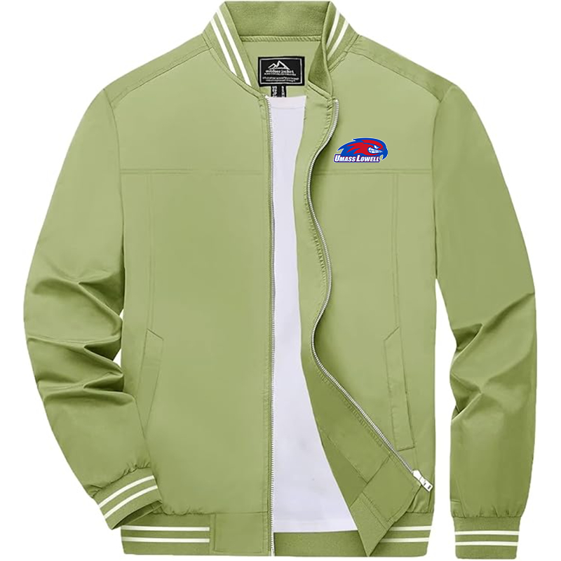 Men's  UMass Lowell River Hawks  Zip-Up Bomber Jacket Ribbed Collar and Cuffs Outerwear