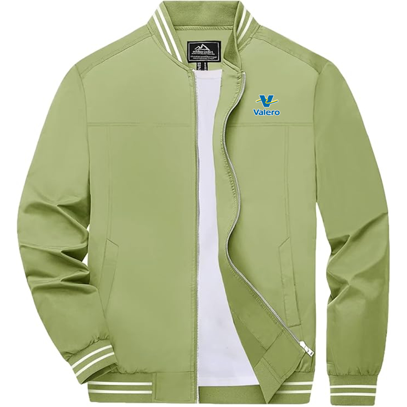Men's  Valero Gas Station Zip-Up Bomber Jacket Ribbed Collar and Cuffs Outerwear