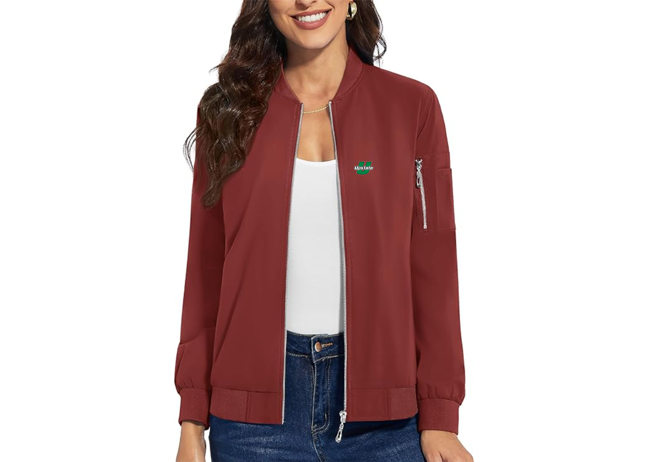 Women's USC Upstate Spartans Premium Bomber Jacket with Polished Detailing and Functional Sleeve Pocket Modern Luxury Outerwear