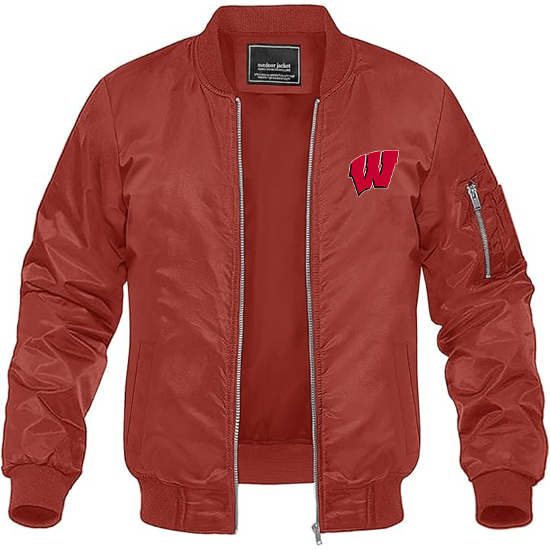 Men's Wisconsin Badgers Lightweight Bomber Jacket Windbreaker Softshell Varsity Jacket Coat